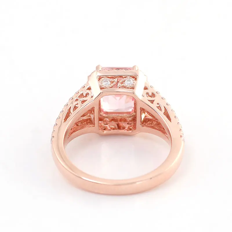 Pink Emerald Cut Diamond 18K Solid Gold Wedding Ring Set