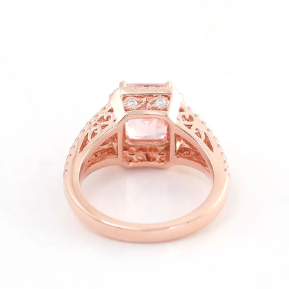 Pink Emerald Cut Diamond 18K Solid Gold Wedding Ring Set