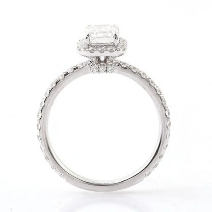 Emerald Cut Solitaire Ring in 14K Gold Halo Setting