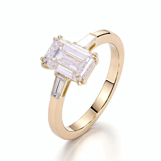 1.55 Carat Three Stone Emerald Cut Lab Grown Diamond Engagement Ring