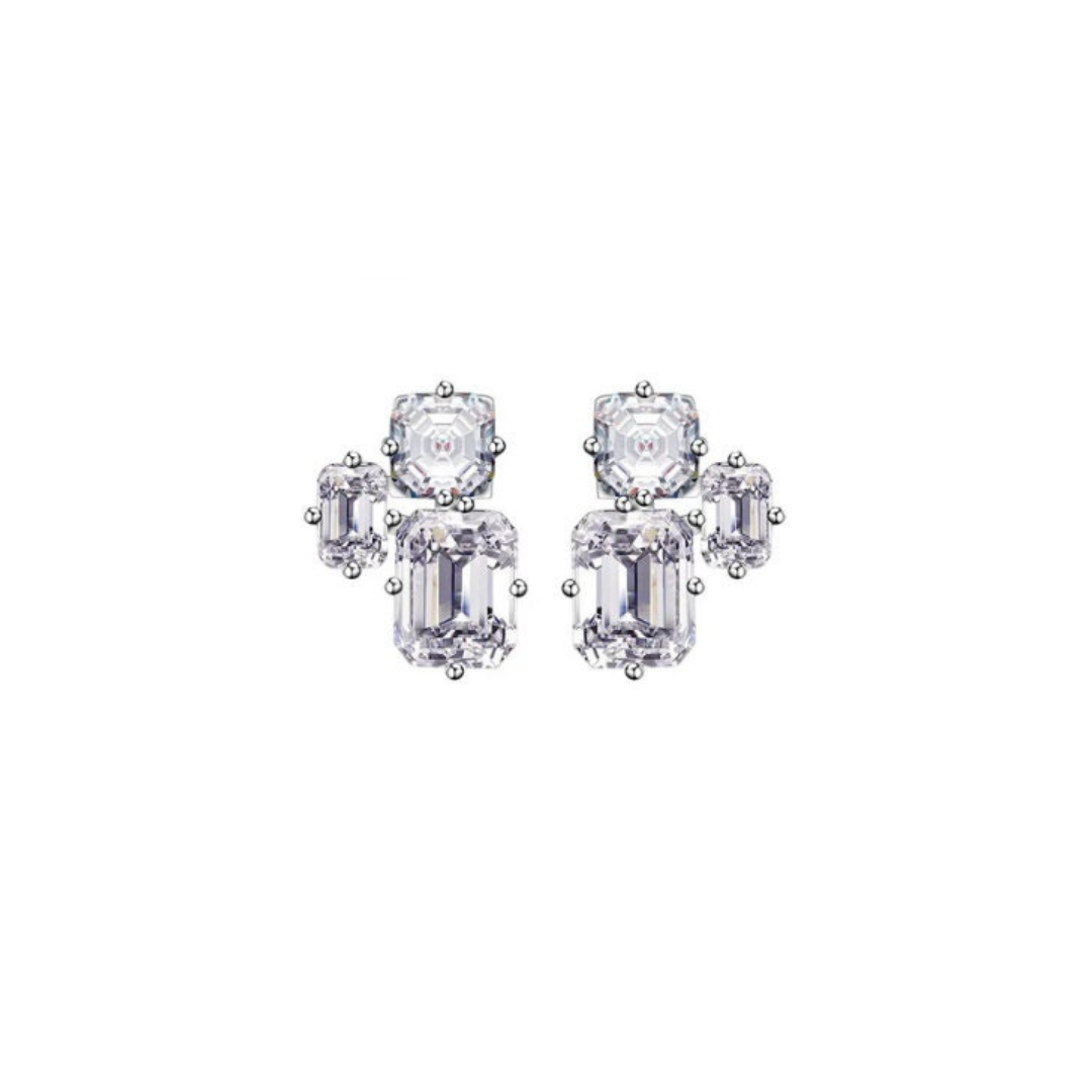 Three Stone Diamond Earring Emerald Cut Lab-Grown Stud Earring 5.70 Ctw