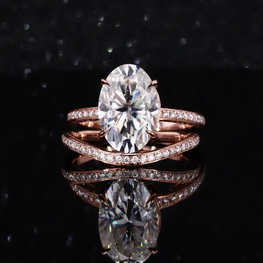 4.40 TCW Oval Cut Lab Diamond 14K Rose Gold Hidden Halo Wedding Ring Set