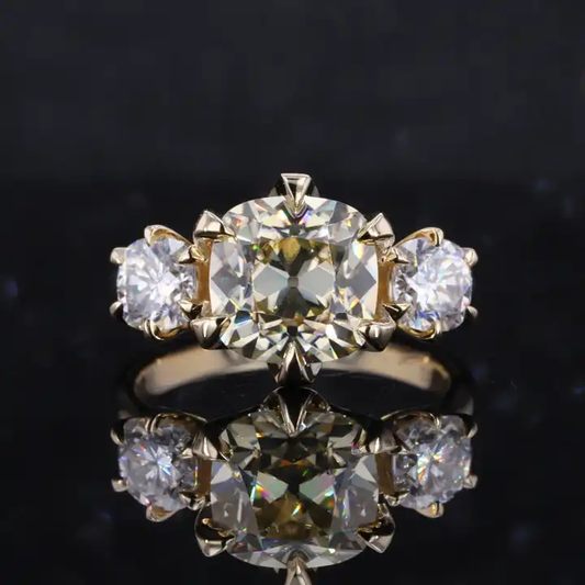 4.12 Carat Champagne VS1 IGI Certified OEC Cushion Diamond Engagement Three Stone Diamond Ring
