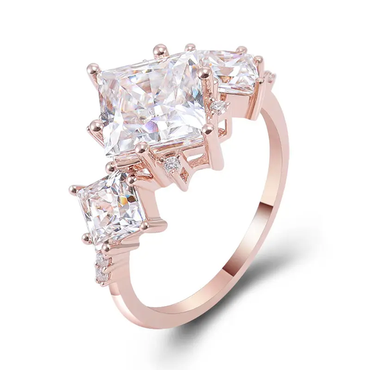 2.76 TCW Three Stone Princess Cut Art-Deco Lab Grown Diamond Ring