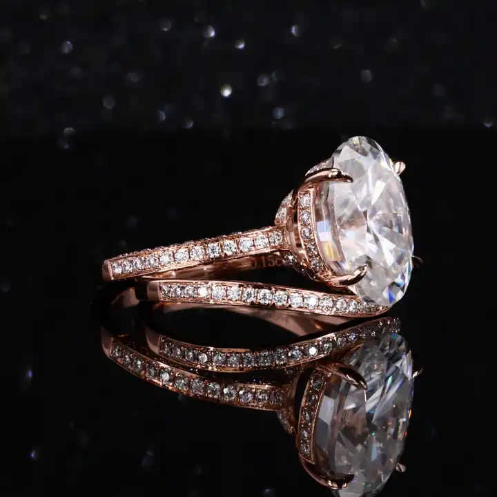 4.40 TCW Oval Cut Lab Diamond 14K Rose Gold Hidden Halo Wedding Ring Set