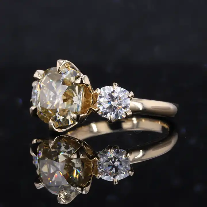 4.12 Carat Champagne VS1 IGI Certified OEC Cushion Diamond Engagement Three Stone Diamond Ring