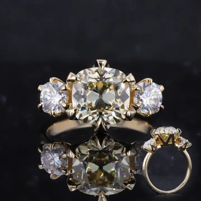 4.12 Carat Champagne VS1 IGI Certified OEC Cushion Diamond Engagement Three Stone Diamond Ring