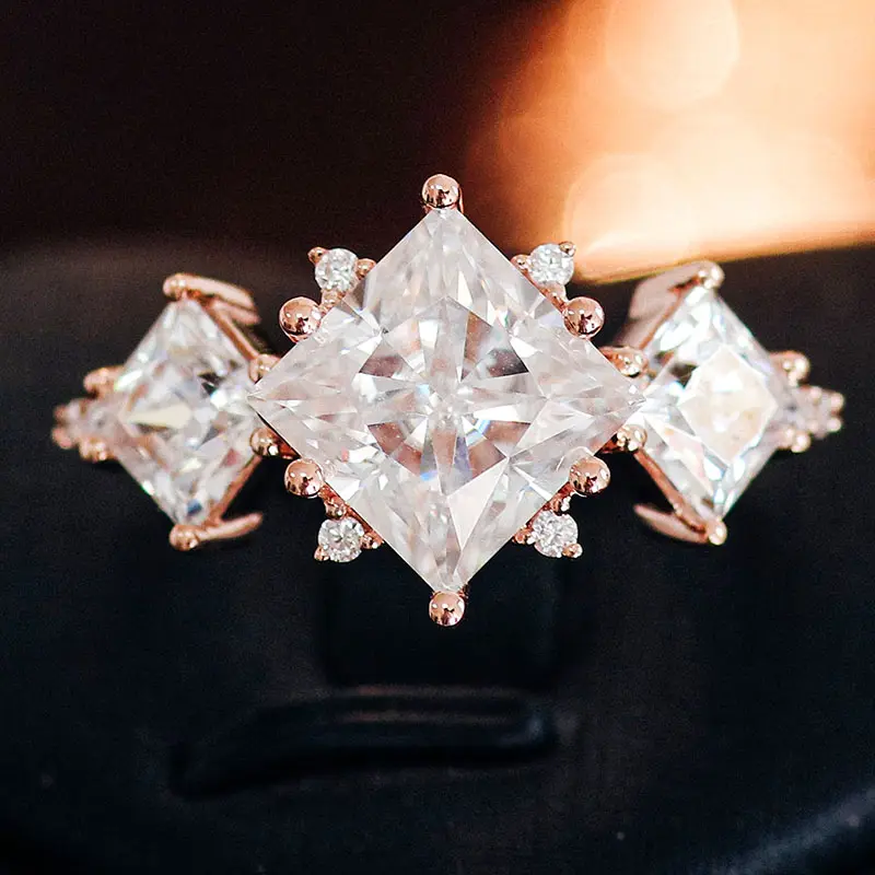 2.76 TCW Three Stone Princess Cut Art-Deco Lab Grown Diamond Ring