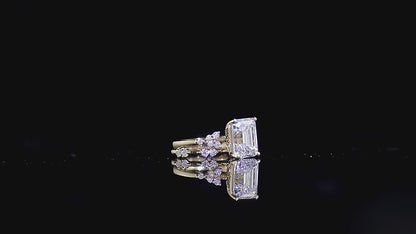 3.25 Cts E VS1 Emerald Cut Diamond Engagement Ring Set