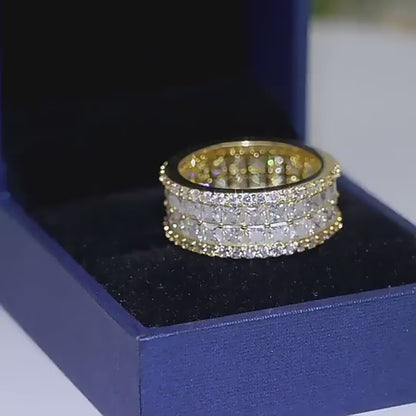 Micro Pave 14K Gold Band 4 Row Diamond Anniversary Band