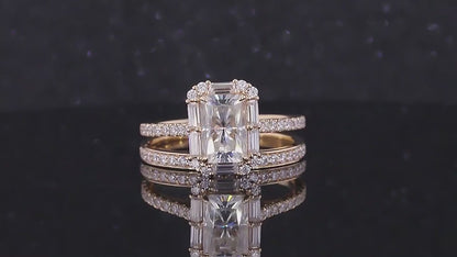 3.01 CT Radiant Cut Hidden Halo Engagement Bride's Ring Set