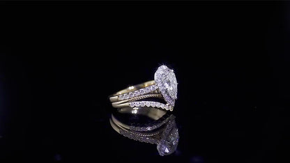 2.17 Cts Pear Cut Diamond 14K Solid Gold Ring Set for Her