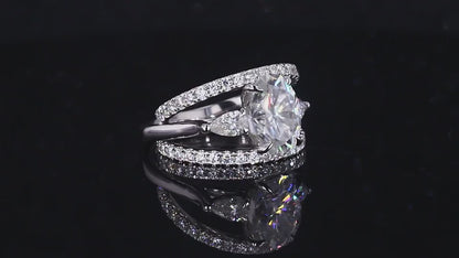 3.12 TCW Oval Cut Lab Grown Three Stone Diamond With Ring Set