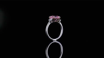 Two Tone Three Stone 1.76 Carat Asscher Cut Lab Created Pink Engagement Ring