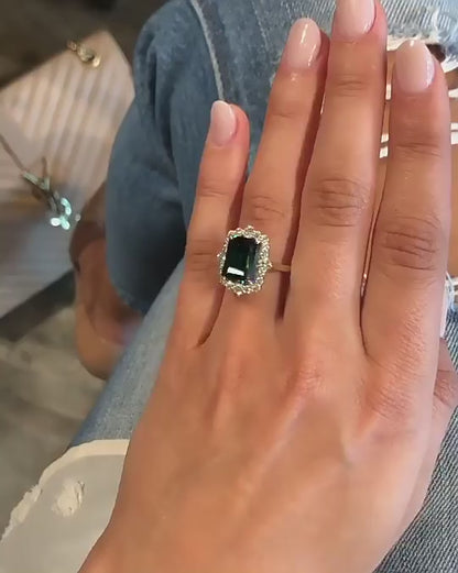 Deep Green 5 CT Emerald Cut Diamond Engagement Ring