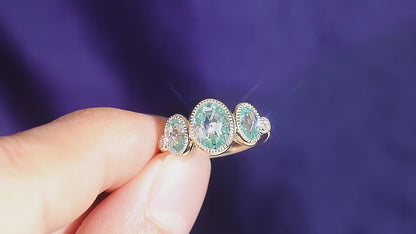 3.12 Carat Fancy Intense Green Oval Rose Cut Moissanite Diamond Ring