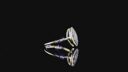 1.01 CT G 颜色榄尖形切割实验室钻石明亮式边框套装 18K 金戒指