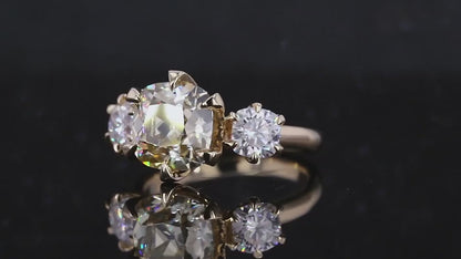 4.12 Carat Champagne VS1 IGI Certified OEC Cushion Diamond Engagement Three Stone Diamond Ring