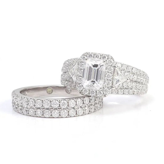 3.11CT Emerald cut Lab-Grown Diamond Engagement Ring Set