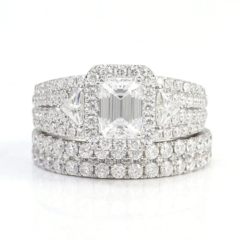 3.11CT Emerald cut Lab-Grown Diamond Engagement Ring Set