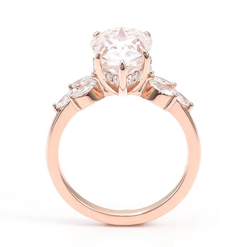 4.01 Ct Pear Diamond 14K Solid Rose Gold Hidden Halo Engagement Ring