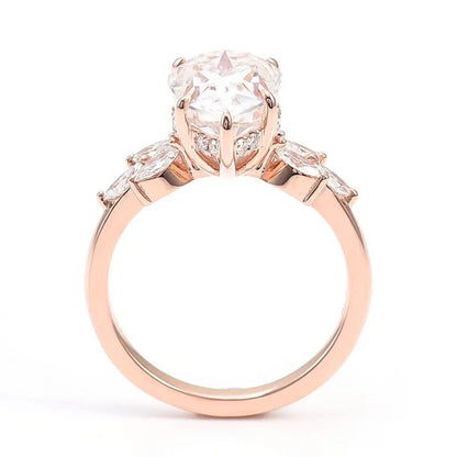 4.01 Ct Pear Diamond 14K Solid Rose Gold Hidden Halo Engagement Ring