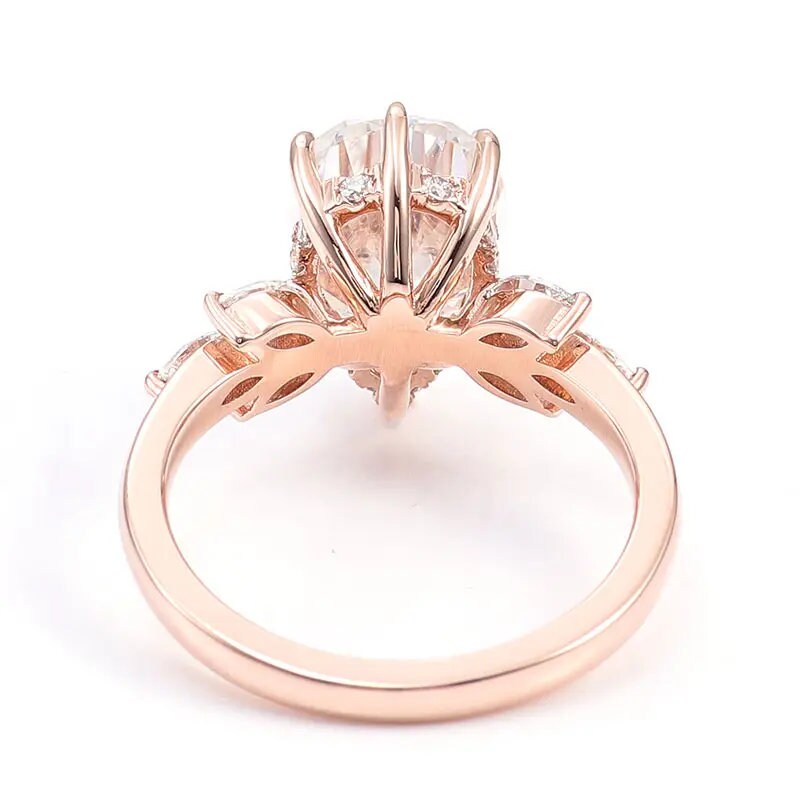 4.01 Ct Pear Diamond 14K Solid Rose Gold Hidden Halo Engagement Ring