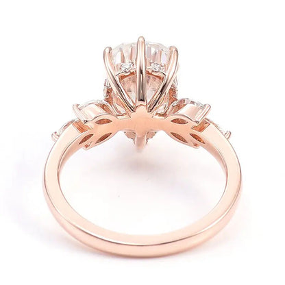 4.01 Ct Pear Diamond 14K Solid Rose Gold Hidden Halo Engagement Ring