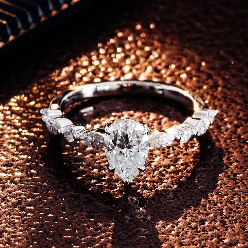1.81 CT Pear Cut Diamond Engagement Ring Hidden Halo 18K Gold Ring