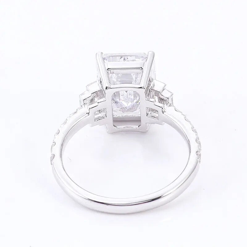 5.12 CT Emerald Cut Lab Grown Diamond 14K White Gold 5 Stone Ring