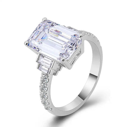 5.12 CT Emerald Cut Lab Grown Diamond 14K White Gold 5 Stone Ring