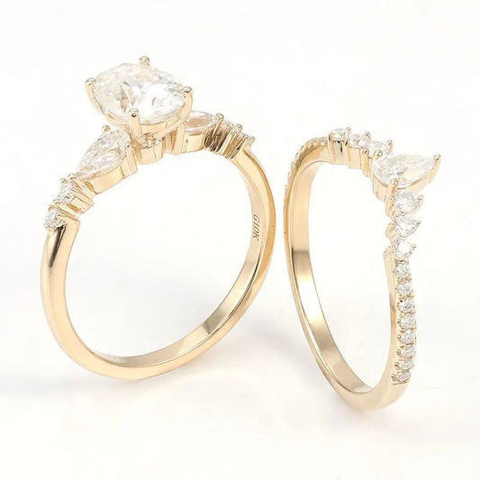 1.75 克拉椭圆形钻石 14K 金结婚戒指套装
