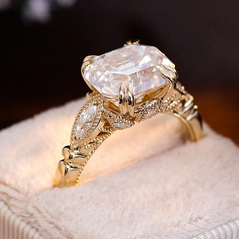 Unique Hexagon Cut Diamond Horizontal Set East West Style Ring for Her