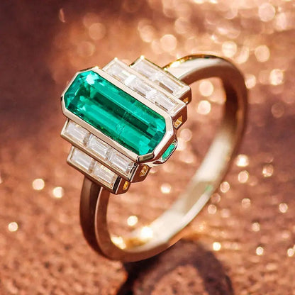 Emerald Cut & Baguettes Moissanite Engagement Ring