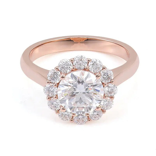 1.50 克拉圆形切割实验室制造钻石求婚戒指 |无冲突钻石 18K 玫瑰金戒指