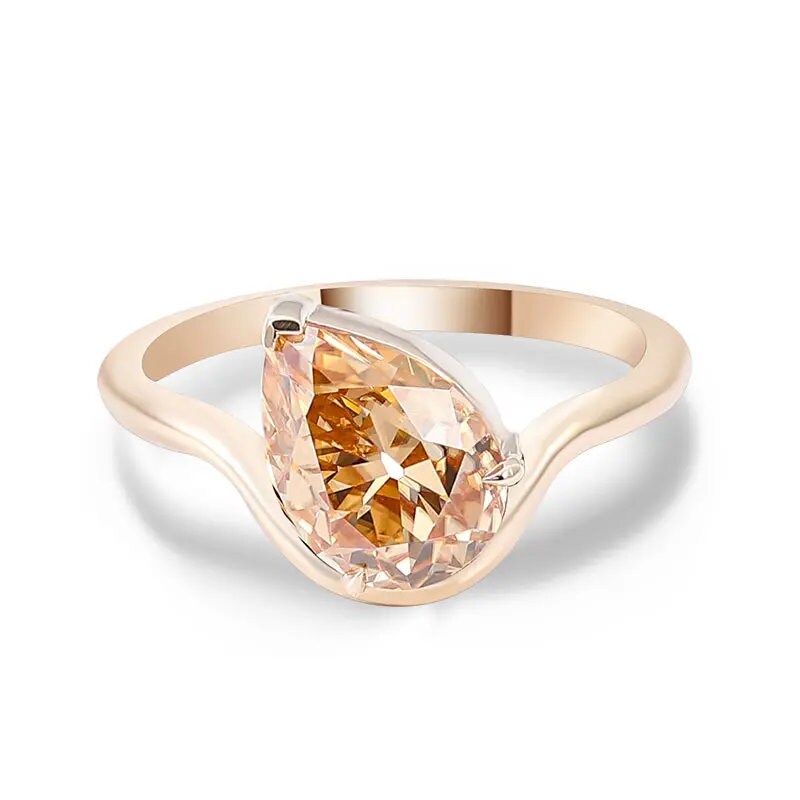 Champagne Pear Fancy Colored Diamond 18K Yellow Gold Ring