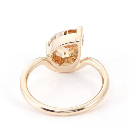 Champagne Pear Fancy Colored Diamond 18K Yellow Gold Ring