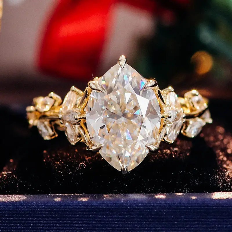 Clustered Big Marquise Cut Lab-Grown Diamond Ring