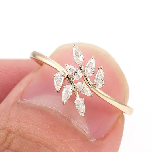 Leaf Themed Pear Lab Grown Diamond Ring