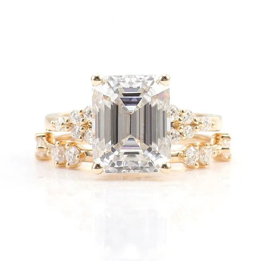 3.25 Cts E VS1 Emerald Cut Diamond Engagement Ring Set