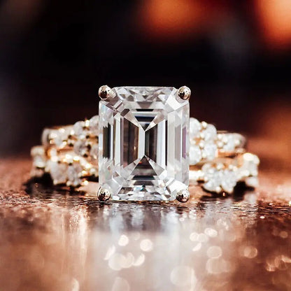 3.25 Cts E VS1 Emerald Cut Diamond Engagement Ring Set