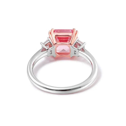 Two Tone Three Stone 1.76 Carat Asscher Cut Lab Created Pink Engagement Ring