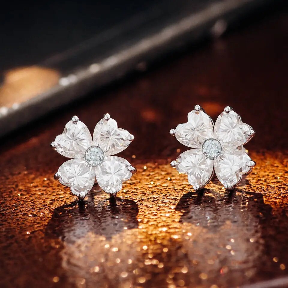 2.24 TCW Heart Cut Diamond Stud Earrings