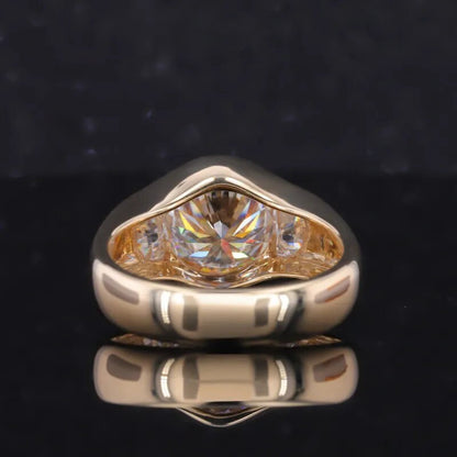 Round and Demilune Lab-Grown Diamond Bezel Set Three Stone 14K Solid Gold Ring