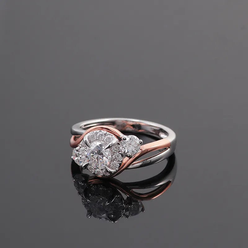 Hand-Made Twisted Shank Two Tone 18K Solid White & Rose Gold Diamond Ring