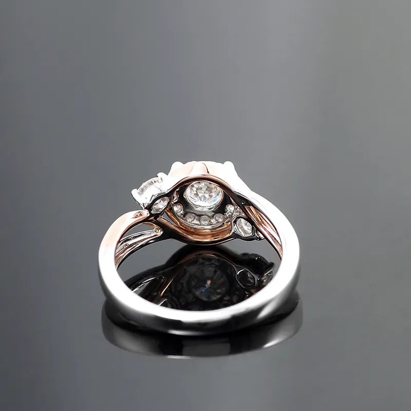 Hand-Made Twisted Shank Two Tone 18K Solid White & Rose Gold Diamond Ring