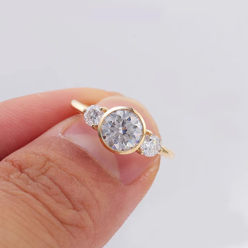 Round Brilliant Cut Lab-Grown Diamond Three Stone Ring