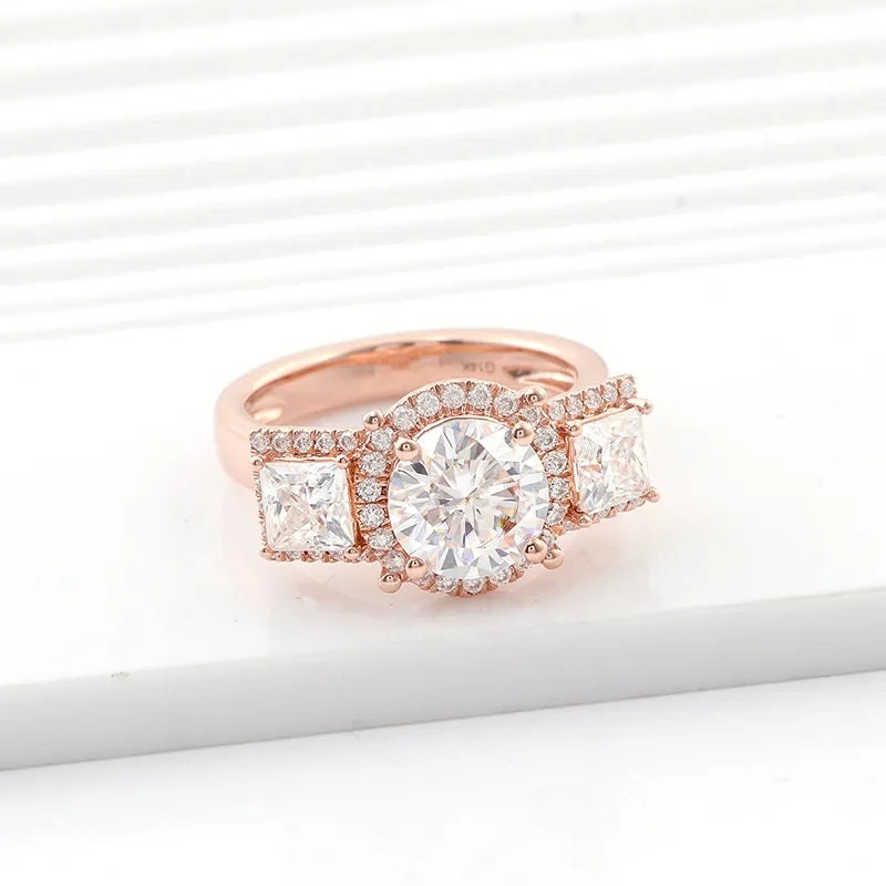 Round & Princess Brilliant Cut Lab-Grown Diamond Three Stone Ring