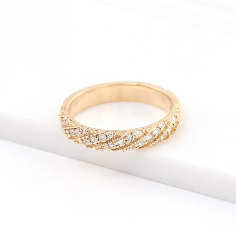 Hand-Made Diamond Stackable 14K Solid Gold Band Ring for her