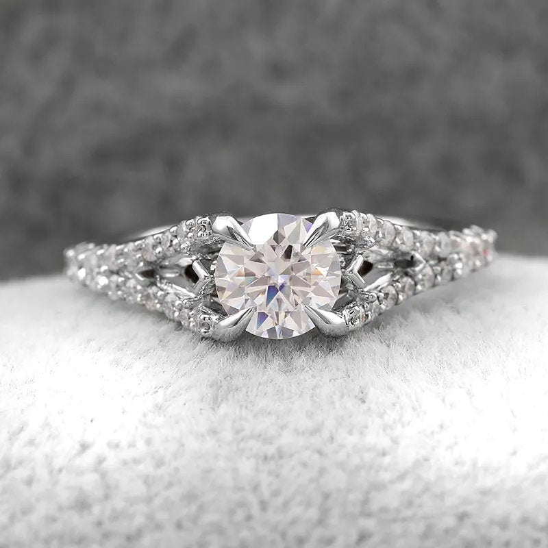 0.97 TCW Unique Engagement Ring | 14K White Gold Solitaire Women's Diamond Ring